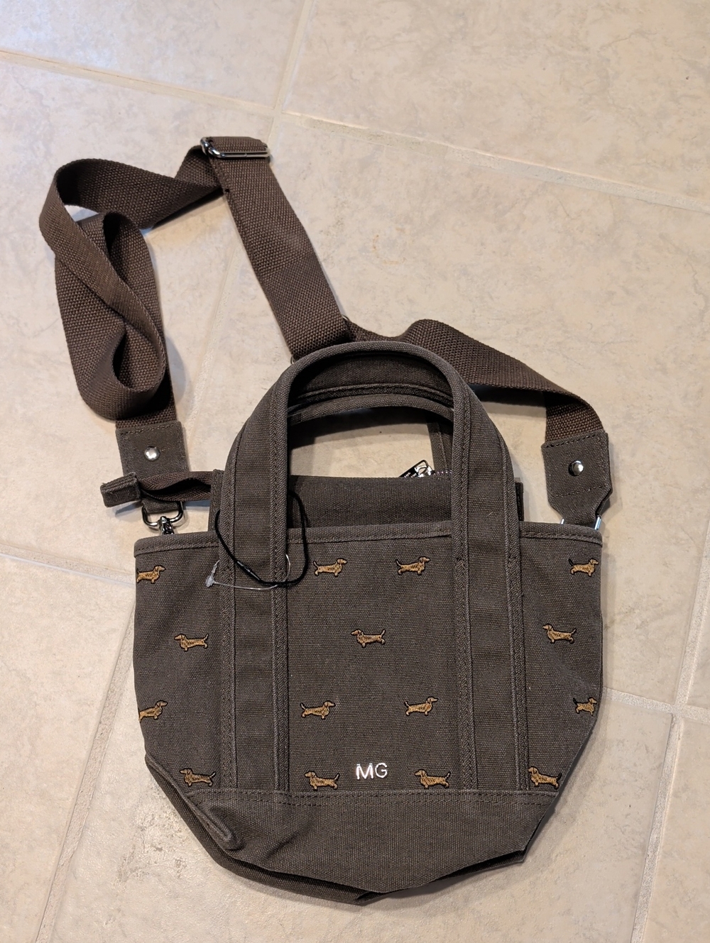Madden Girl Embroidered Dachshund Canvas Crossbody Tote